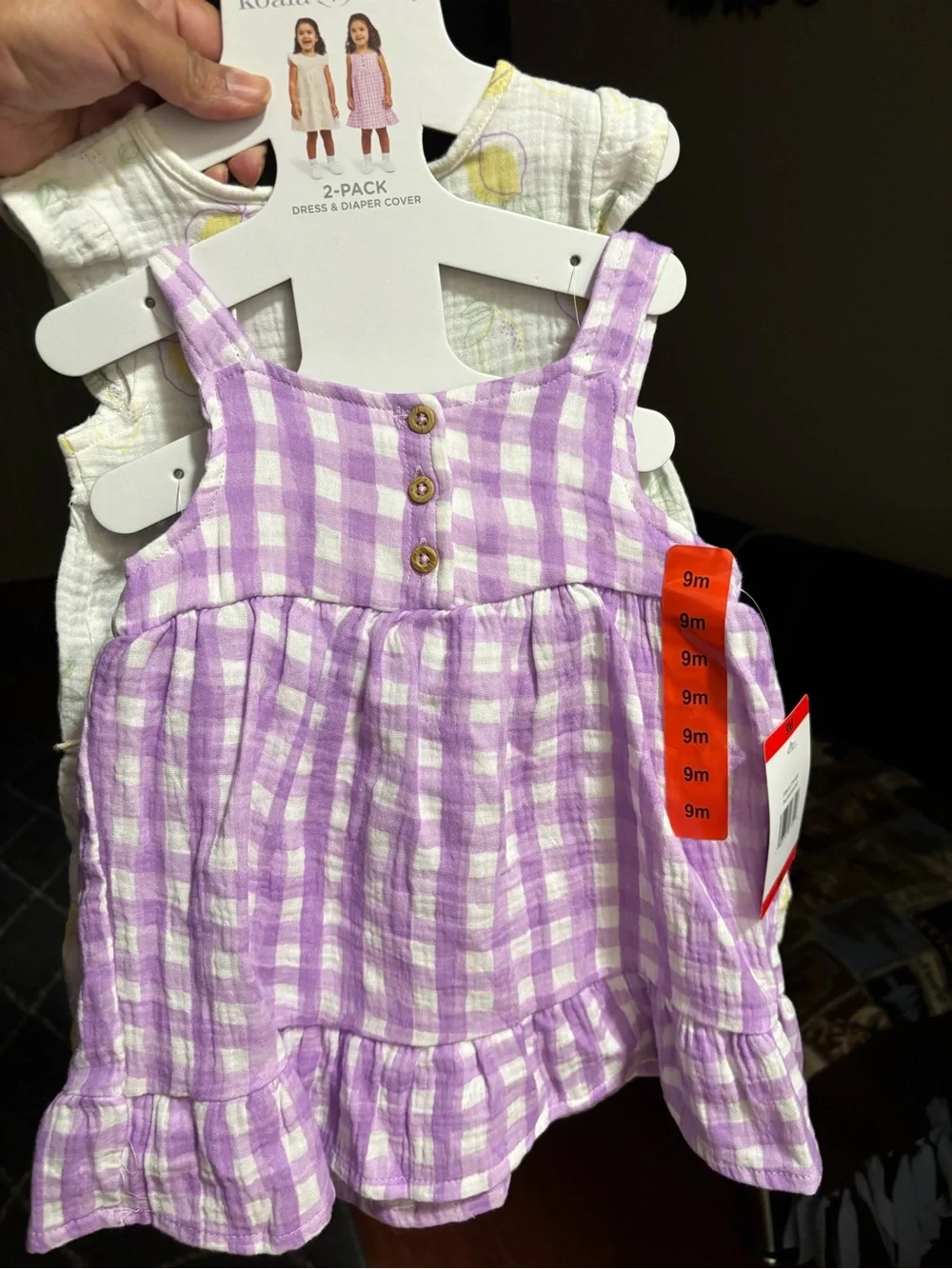 KoalaBaby 4 piece Lemon &  purple Ruffled Baby Dress with diaper covers - 9 Mo